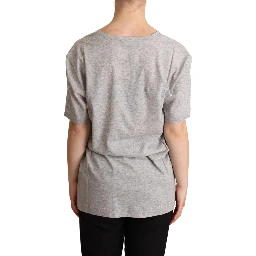 Gray Solid 100% Cotton V-neck Top T-shirt