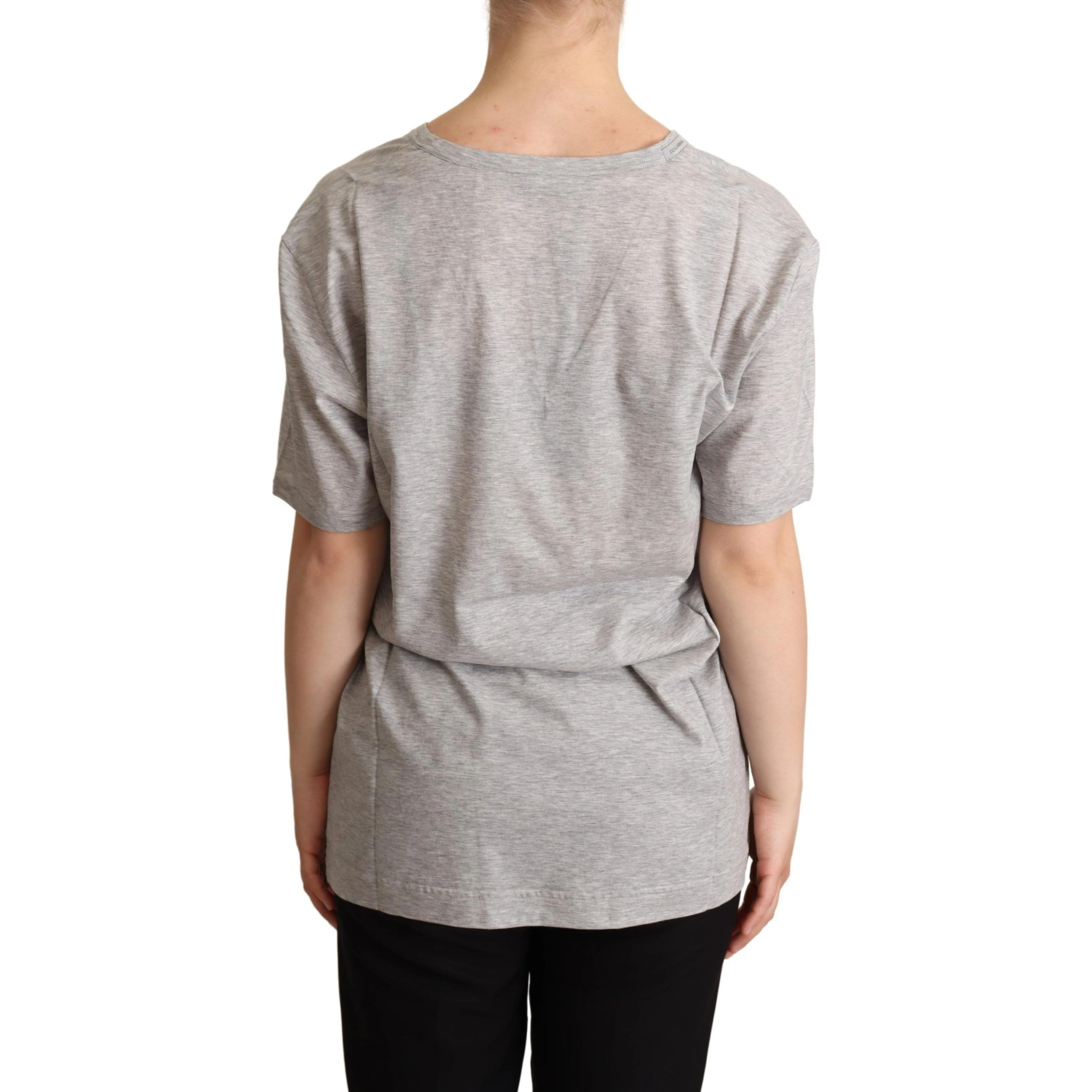 Gray Solid 100% Cotton V-neck Top T-shirt