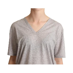 Gray Solid 100% Cotton V-neck Top T-shirt