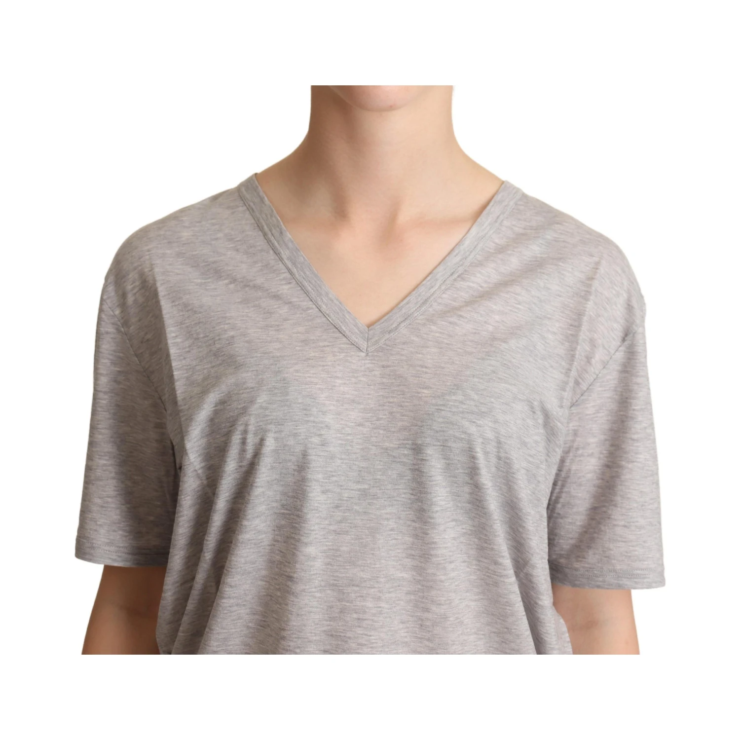 Gray Solid 100% Cotton V-neck Top T-shirt