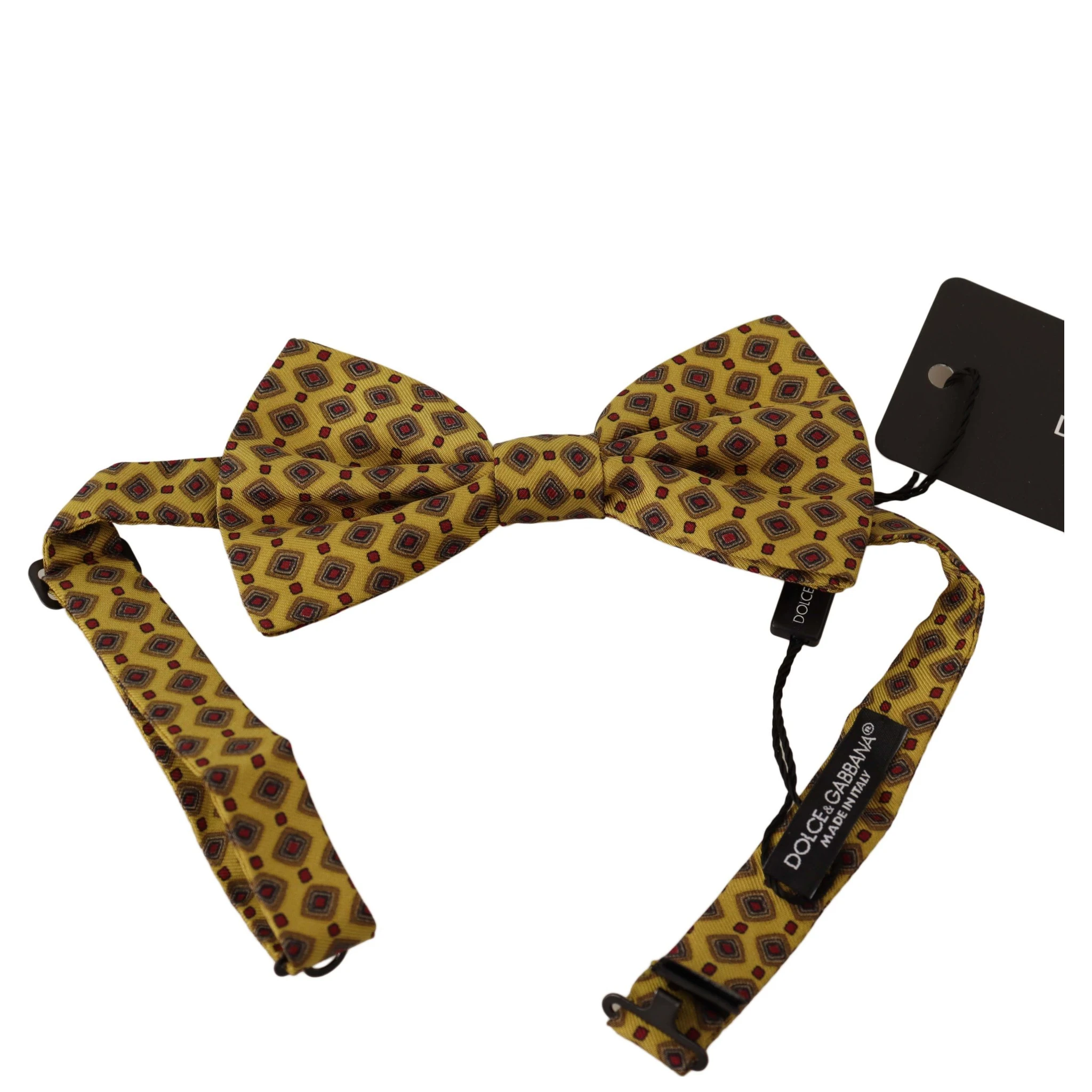 Yellow Patterned Silk Adjustable Neck Papillon Bow Tie