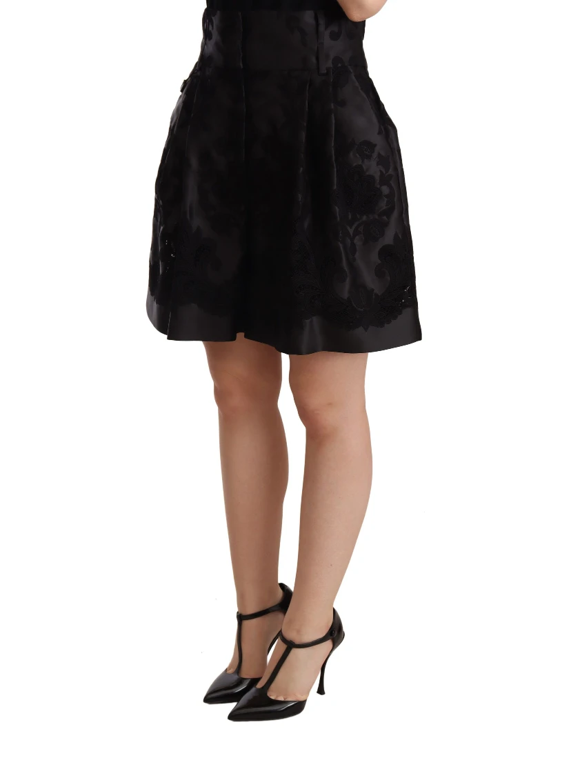 Black Floral Brocade High Waist Mini Shorts