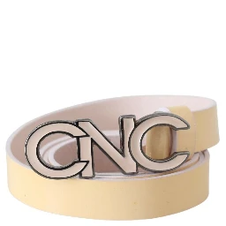 Beige Leather Pink Letter Logo Belt