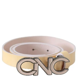 Beige Leather Pink Letter Logo Belt
