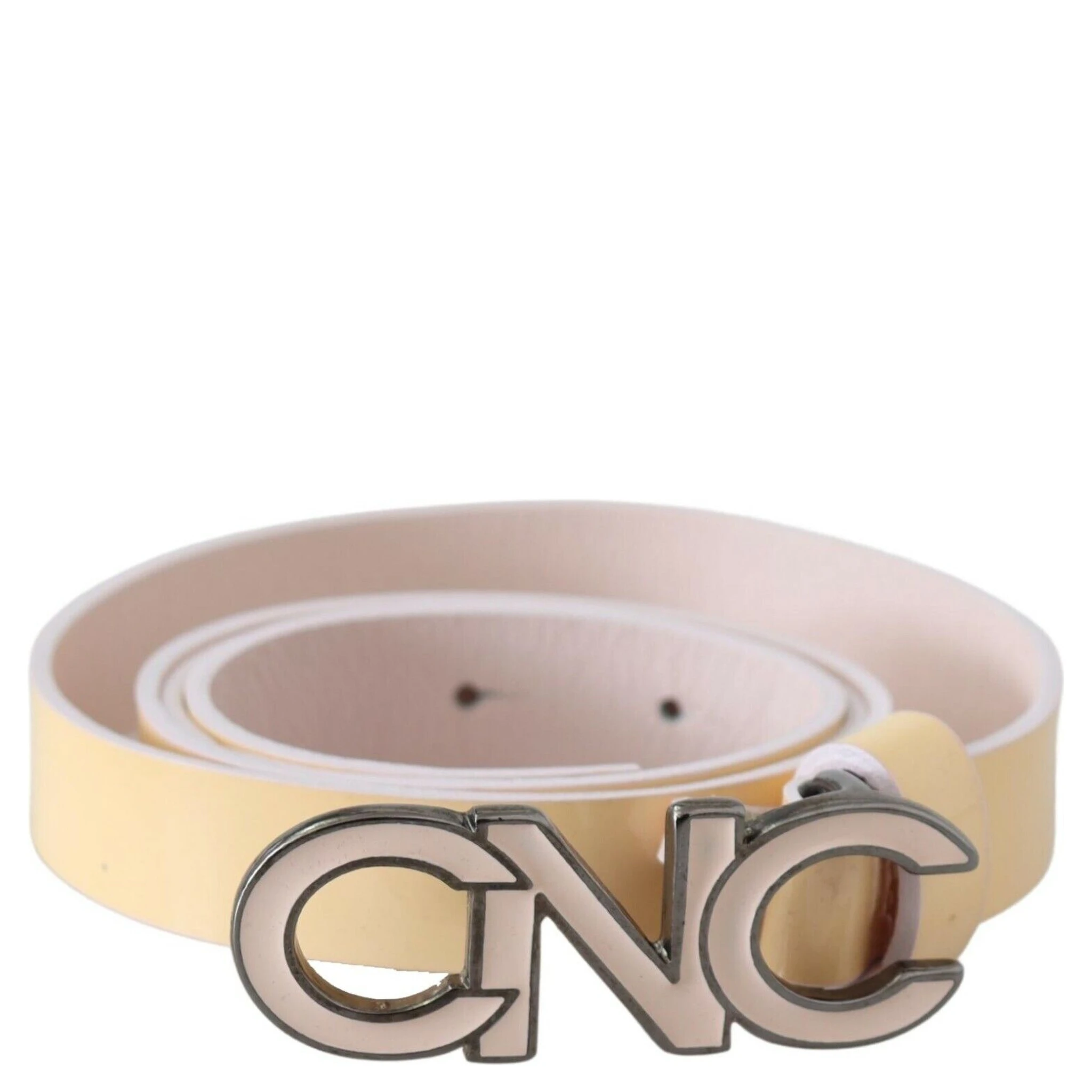 Beige Leather Pink Letter Logo Belt