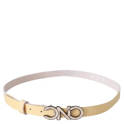 Beige Leather Pink Letter Logo Belt