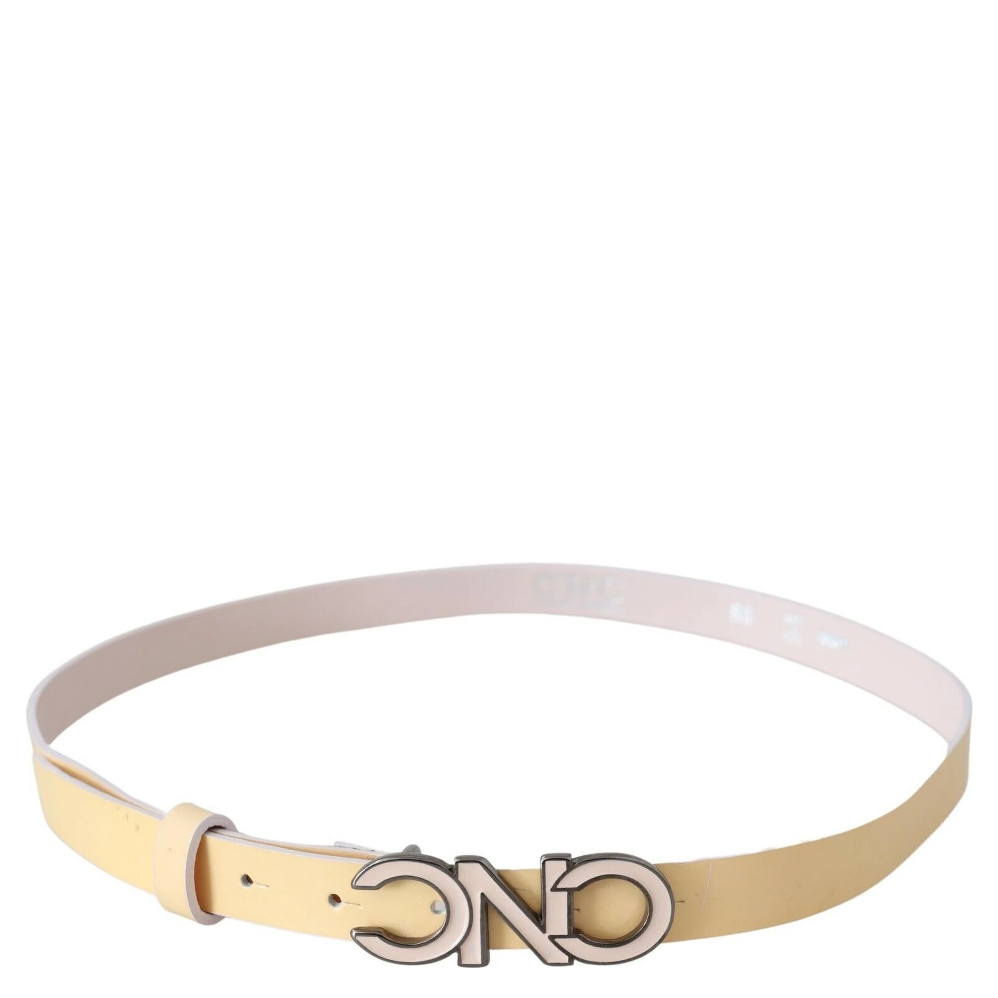Beige Leather Pink Letter Logo Belt