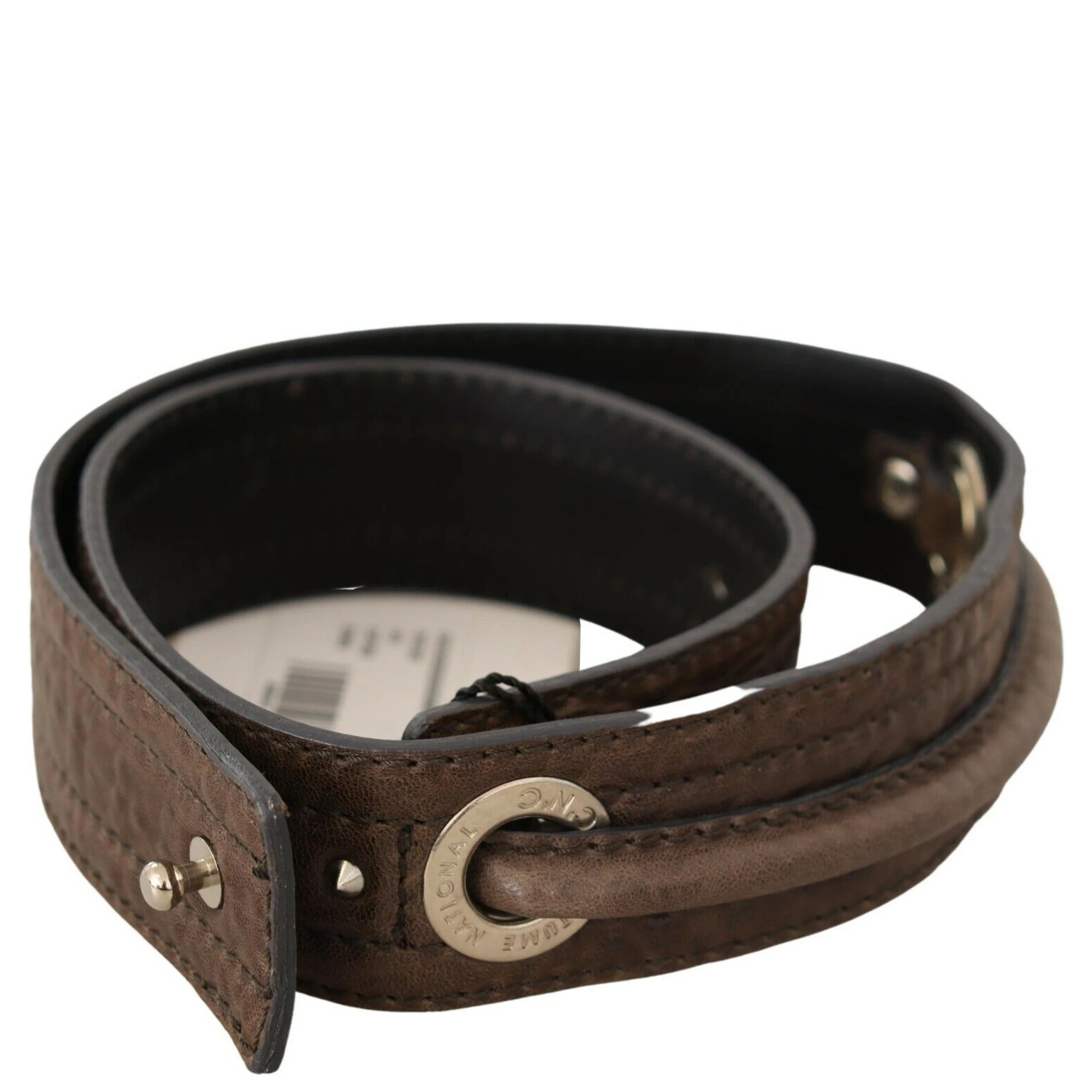 Brown Leather Silver Fastening Belt