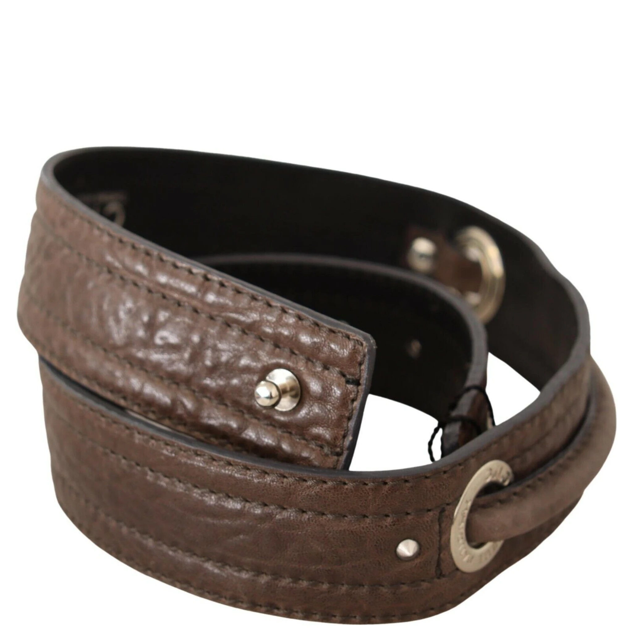 Brown Leather Silver Fastening Belt