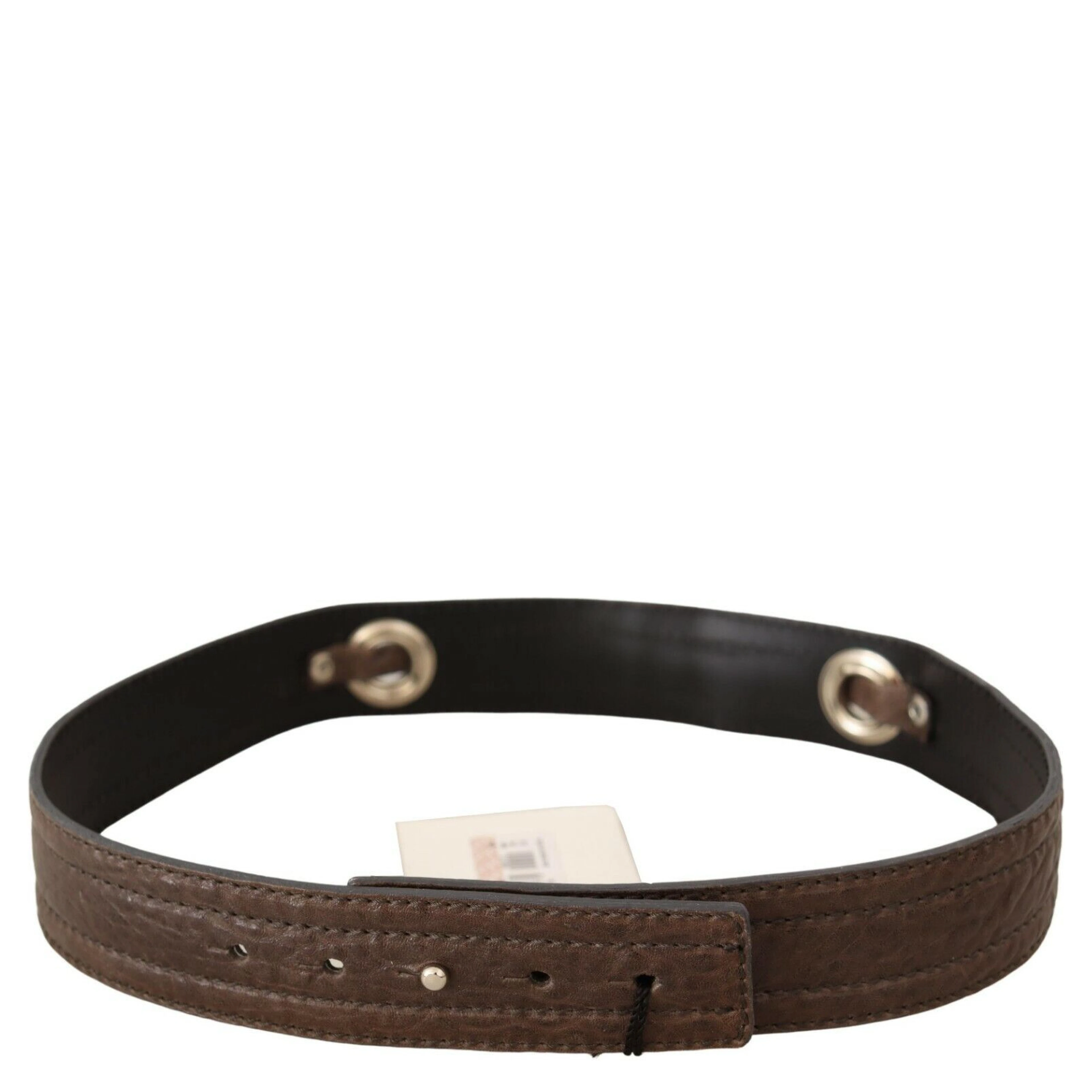 Brown Leather Silver Fastening Belt