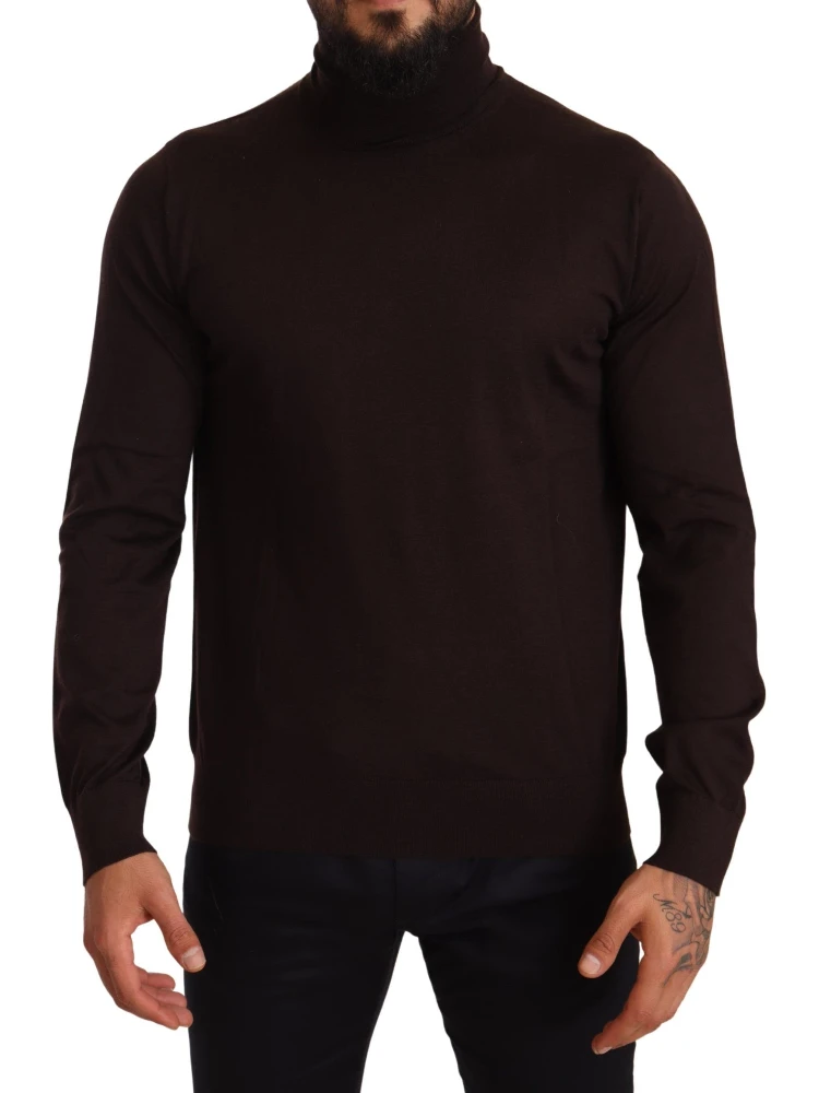 Brown Cashmere Turtleneck Pullover Sweater