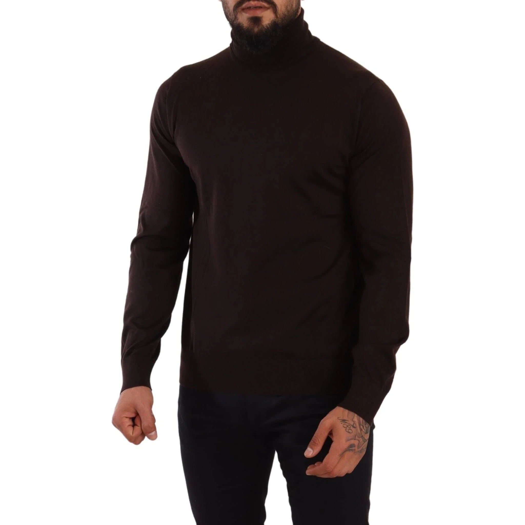 Brown Cashmere Turtleneck Pullover Sweater