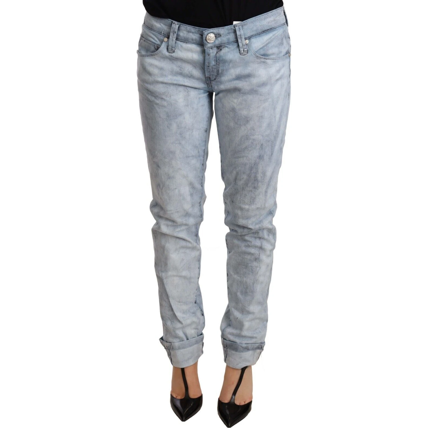 Light Blue Washed Cotton Folded Hem Denim Trouser