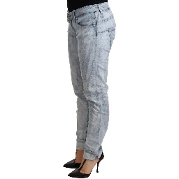 Light Blue Washed Cotton Folded Hem Denim Trouser