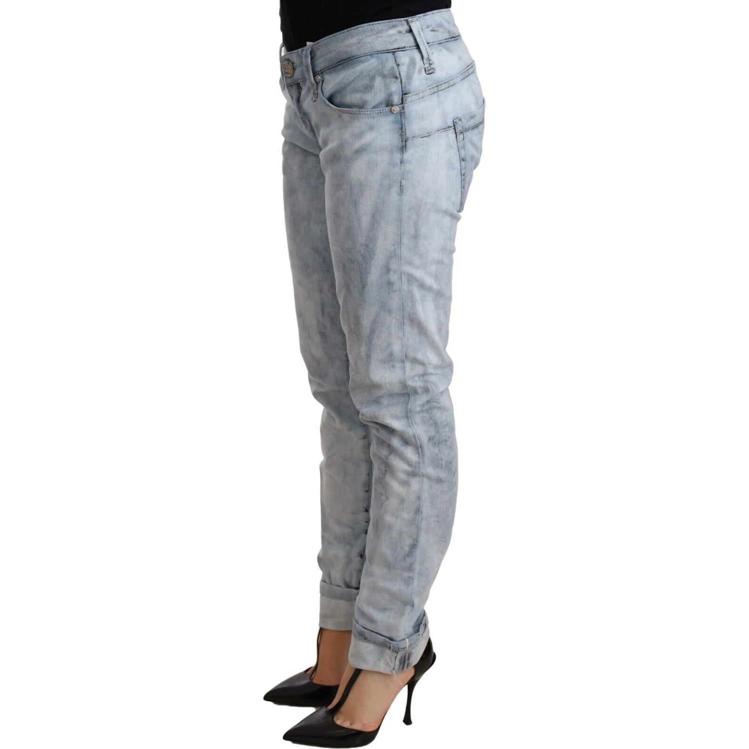 Light Blue Washed Cotton Folded Hem Denim Trouser