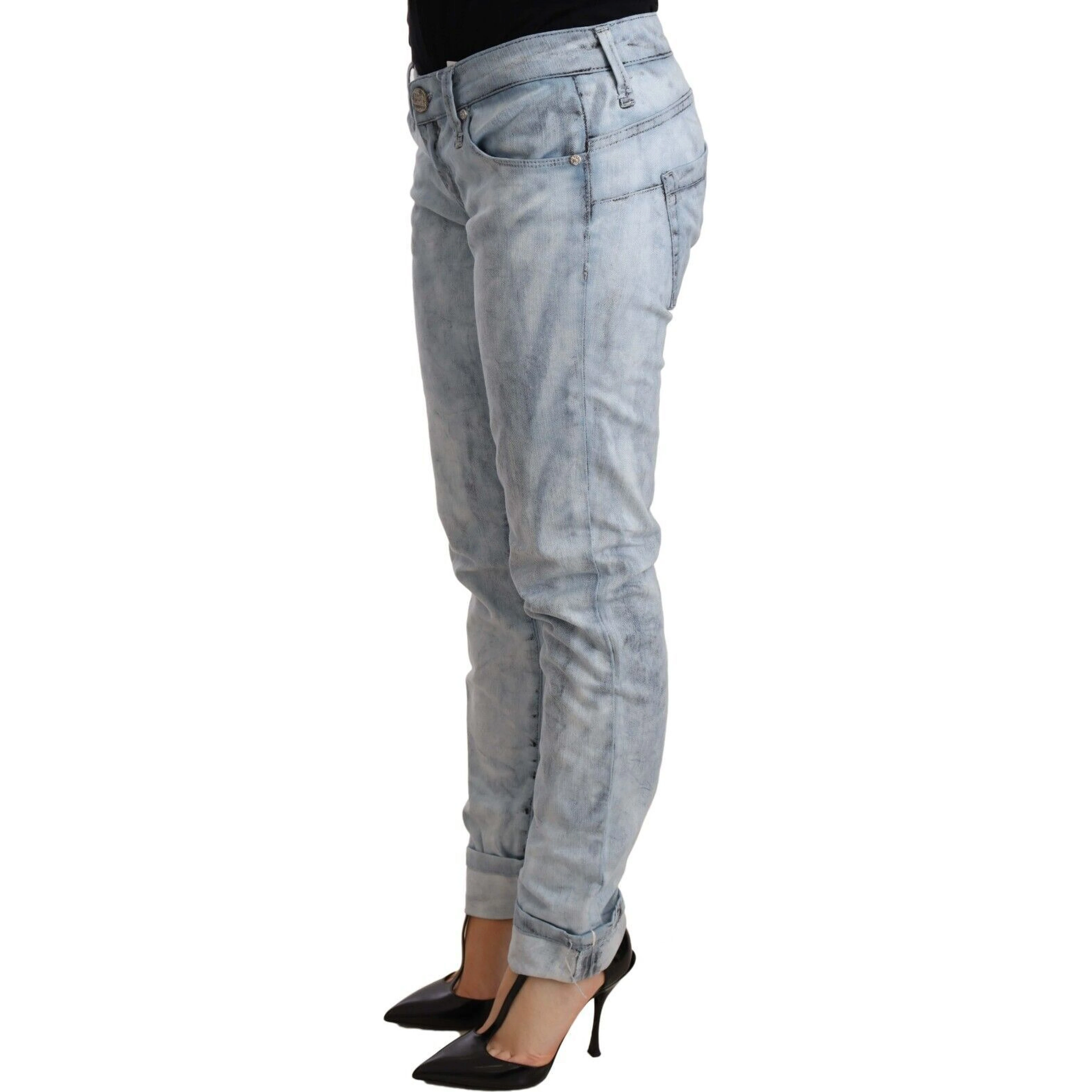 Light Blue Washed Cotton Folded Hem Denim Trouser