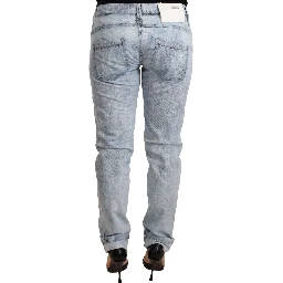 Light Blue Washed Cotton Folded Hem Denim Trouser