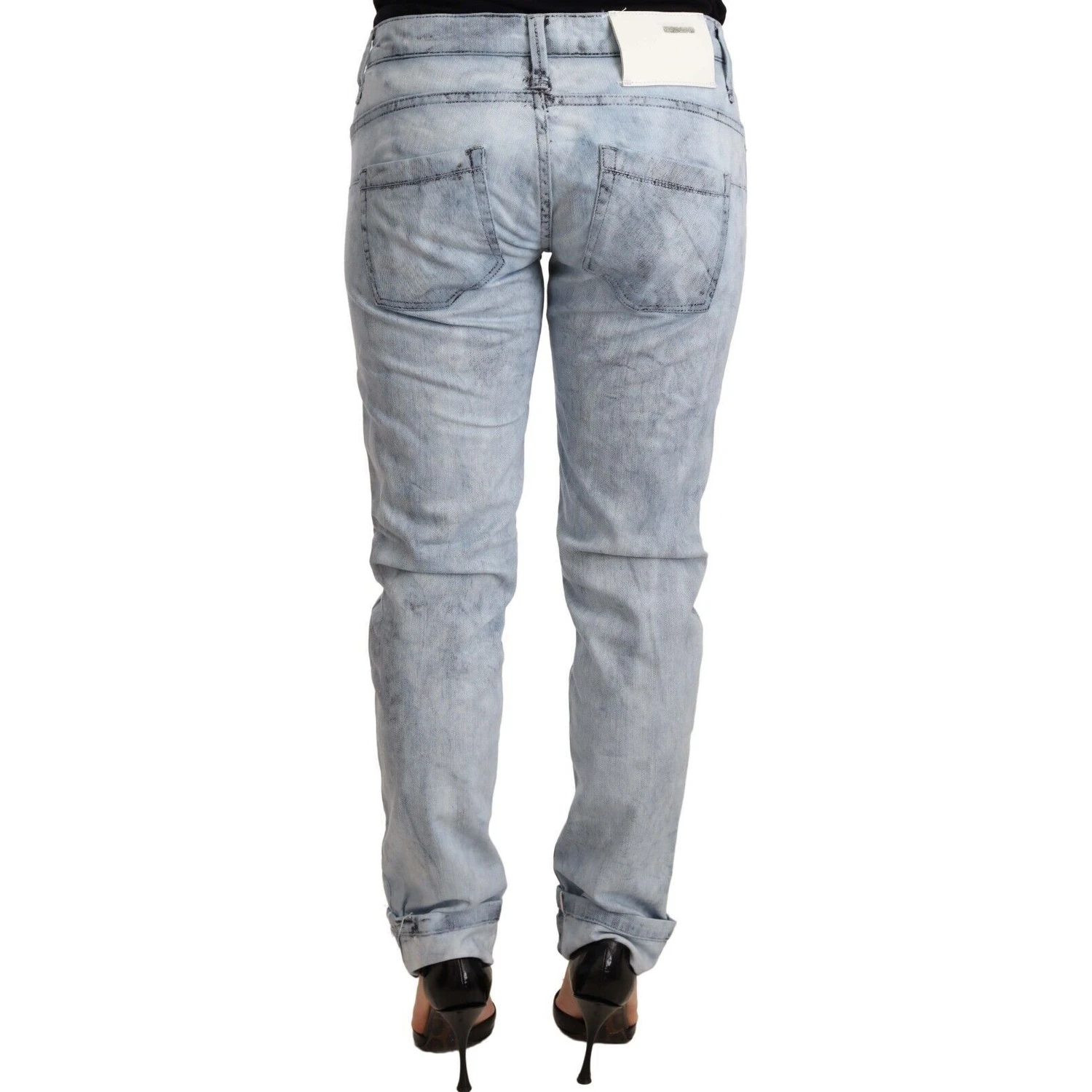 Light Blue Washed Cotton Folded Hem Denim Trouser