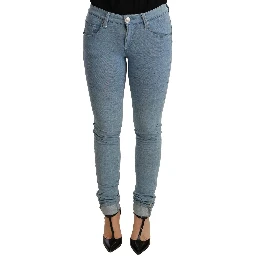Blue Cotton Stretch Hem Slim Fit Women Denim Trouser