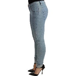 Blue Cotton Stretch Hem Slim Fit Women Denim Trouser