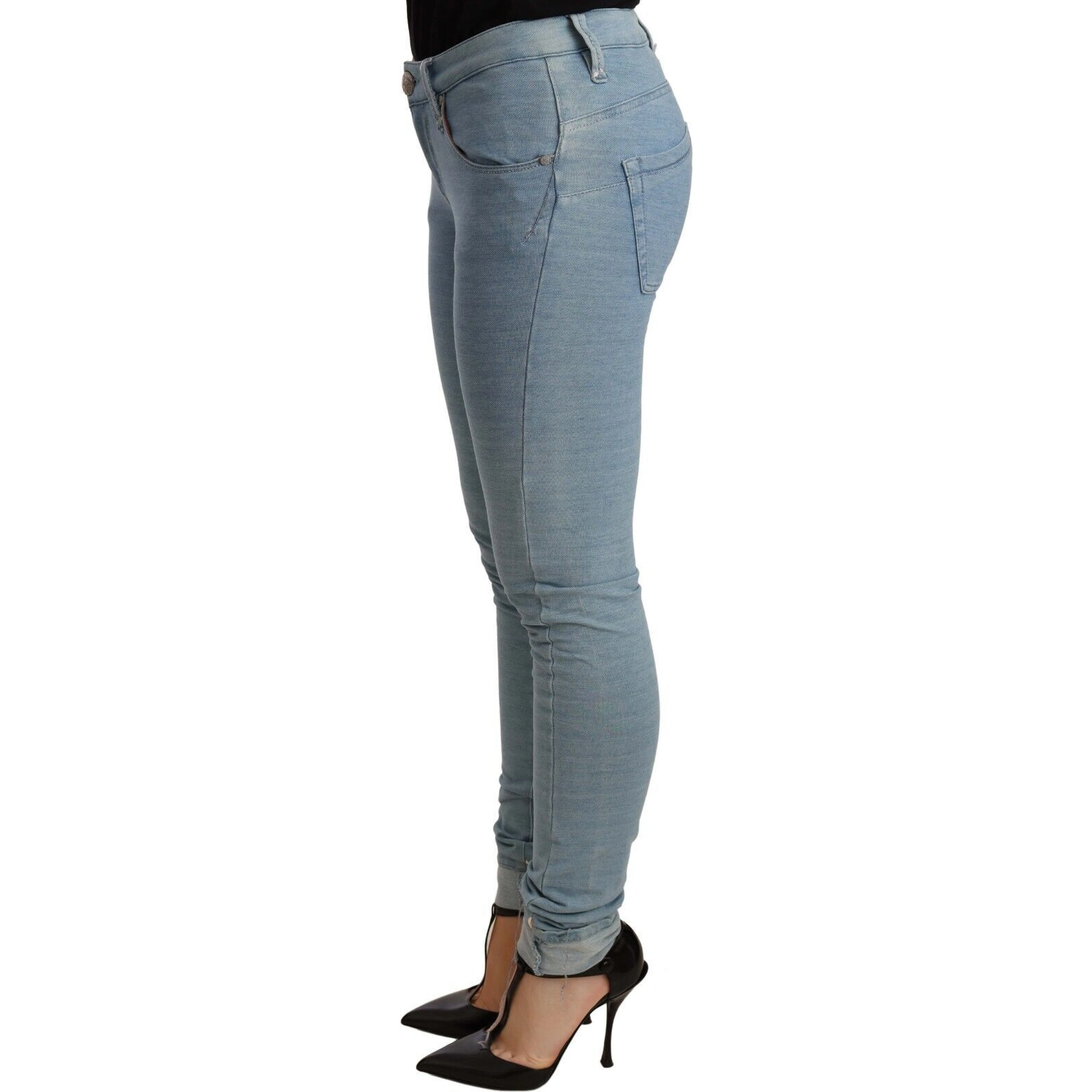 Blue Cotton Stretch Hem Slim Fit Women Denim Trouser