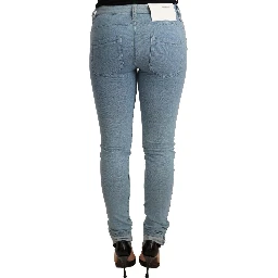 Blue Cotton Stretch Hem Slim Fit Women Denim Trouser