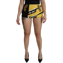 Yellow Black Cotton Jewelled Hot Pants Shorts