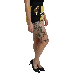 Yellow Black Cotton Jewelled Hot Pants Shorts