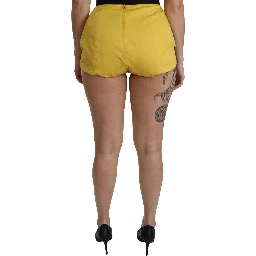 Yellow Black Cotton Jewelled Hot Pants Shorts