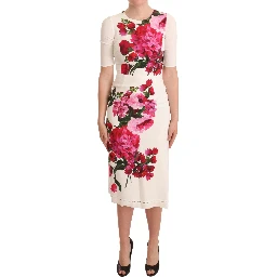 White Floral Printed Crepe Midi Slit Dress