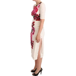 White Floral Printed Crepe Midi Slit Dress