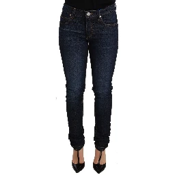 Dark Blue Cotton Low Waist Skinny Denim Jeans