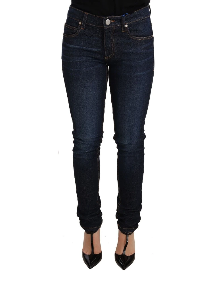 Dark Blue Cotton Low Waist Skinny Denim Jeans