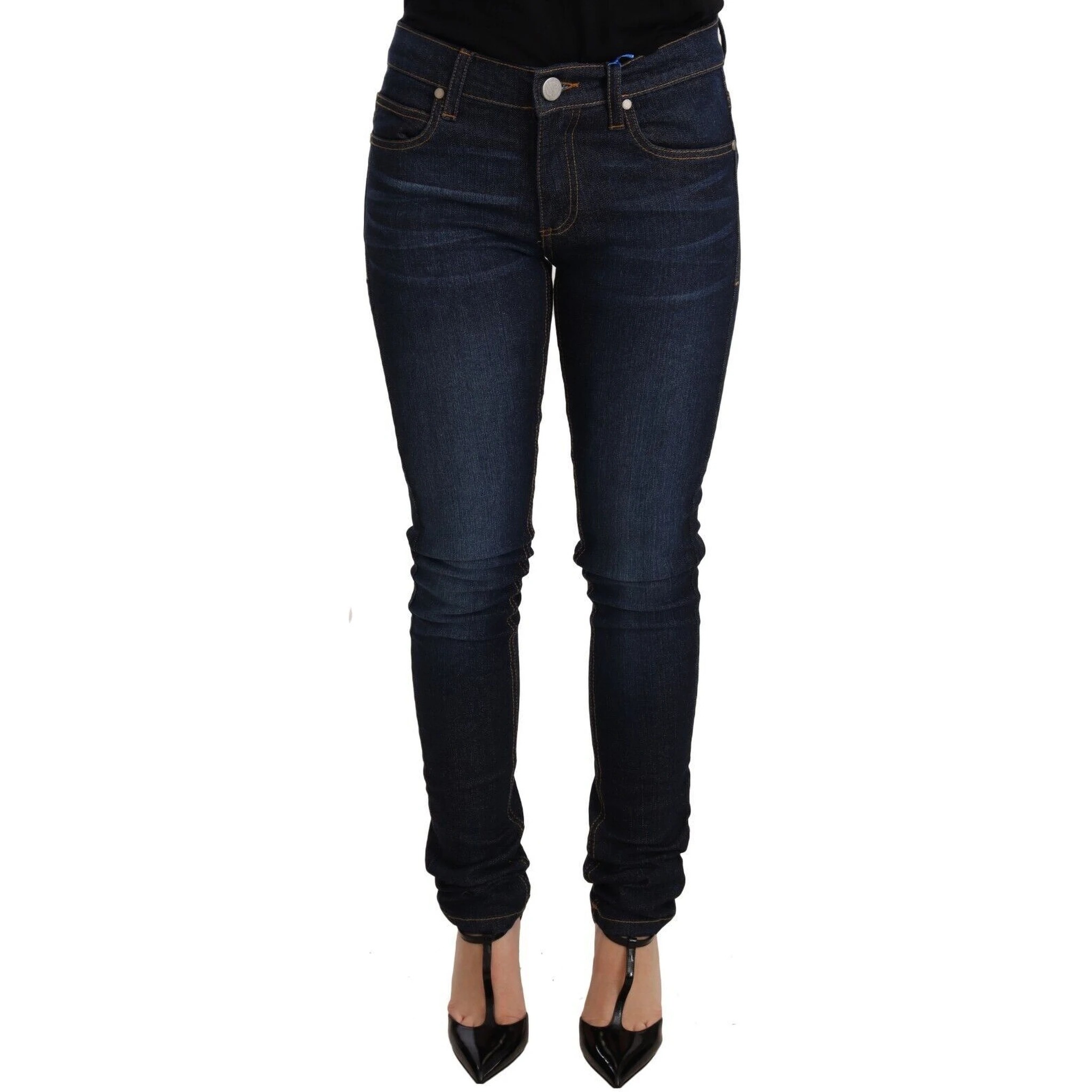 Dark Blue Cotton Low Waist Skinny Denim Jeans