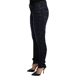 Dark Blue Cotton Low Waist Skinny Denim Jeans