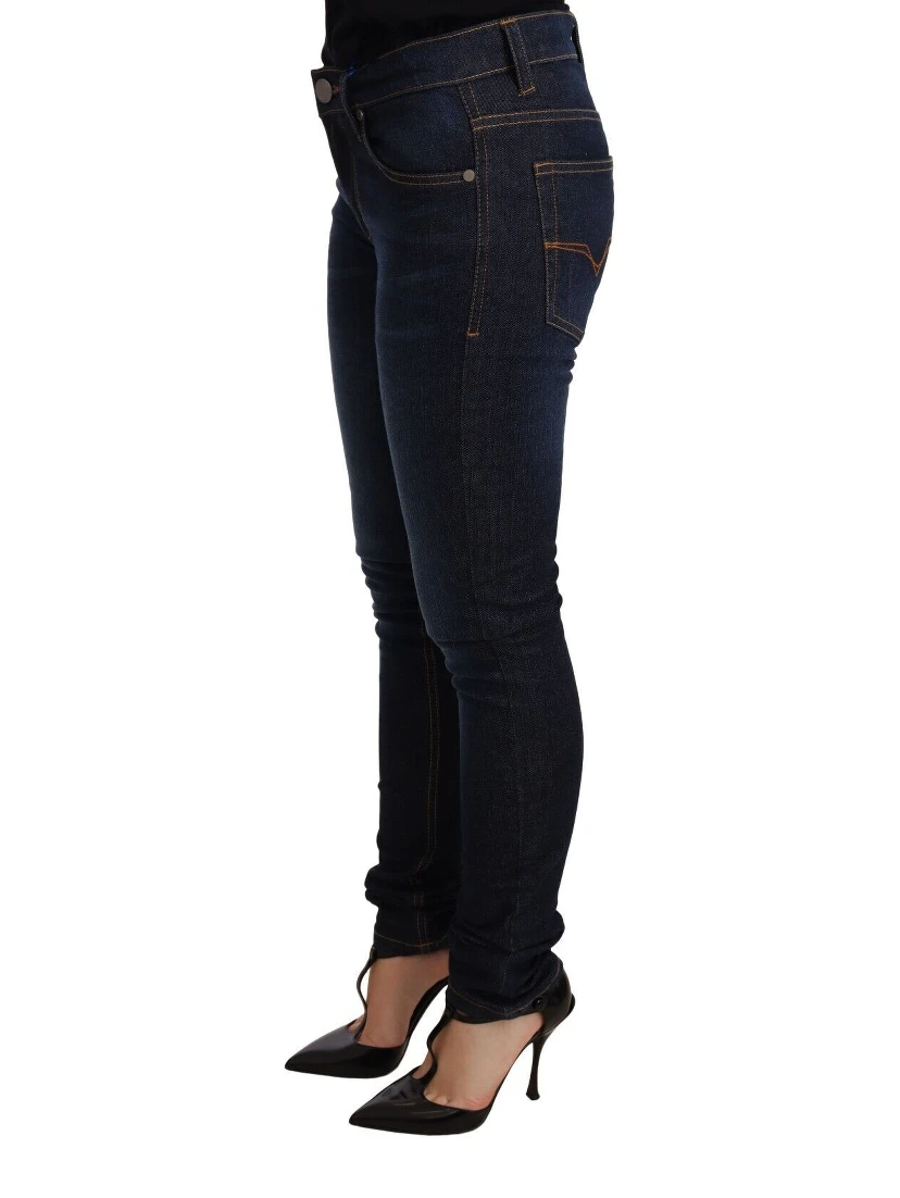 Dark Blue Cotton Low Waist Skinny Denim Jeans