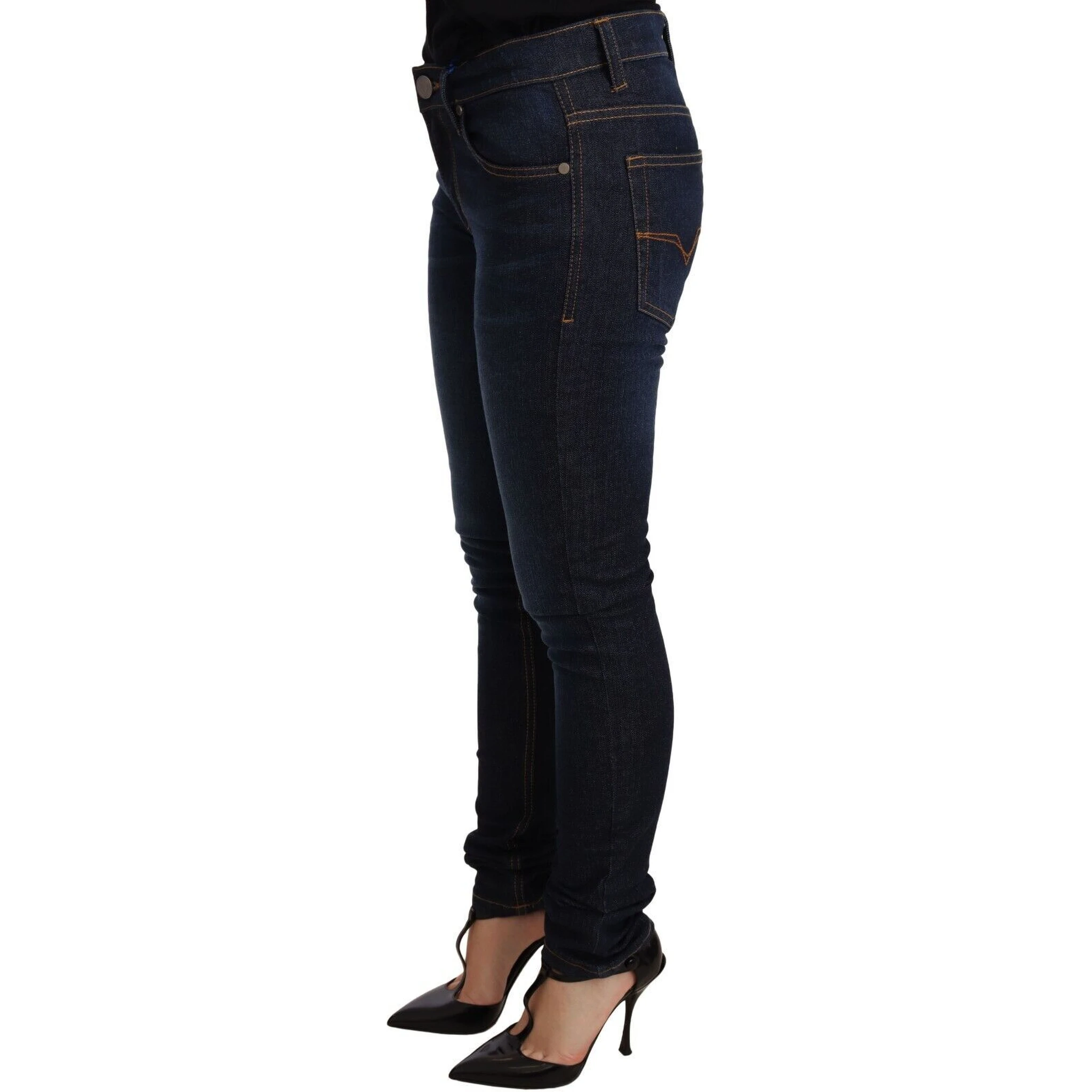 Dark Blue Cotton Low Waist Skinny Denim Jeans
