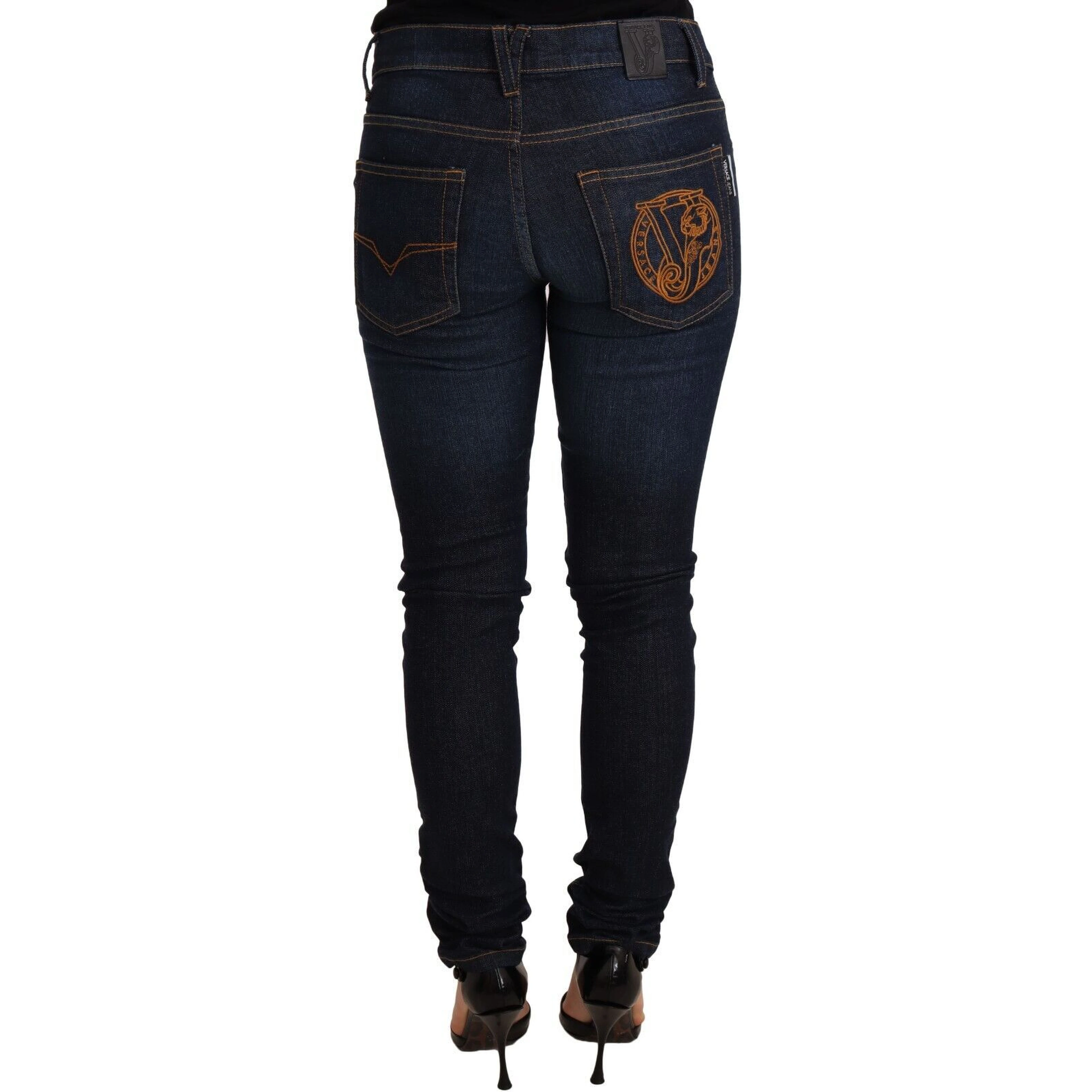Dark Blue Cotton Low Waist Skinny Denim Jeans