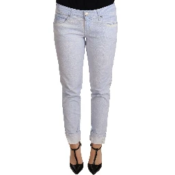 Light Blue Cotton Folded Hem Denim Skinny Women Trouser Jeans
