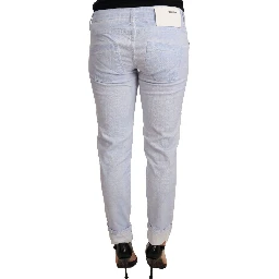 Light Blue Cotton Folded Hem Denim Skinny Women Trouser Jeans
