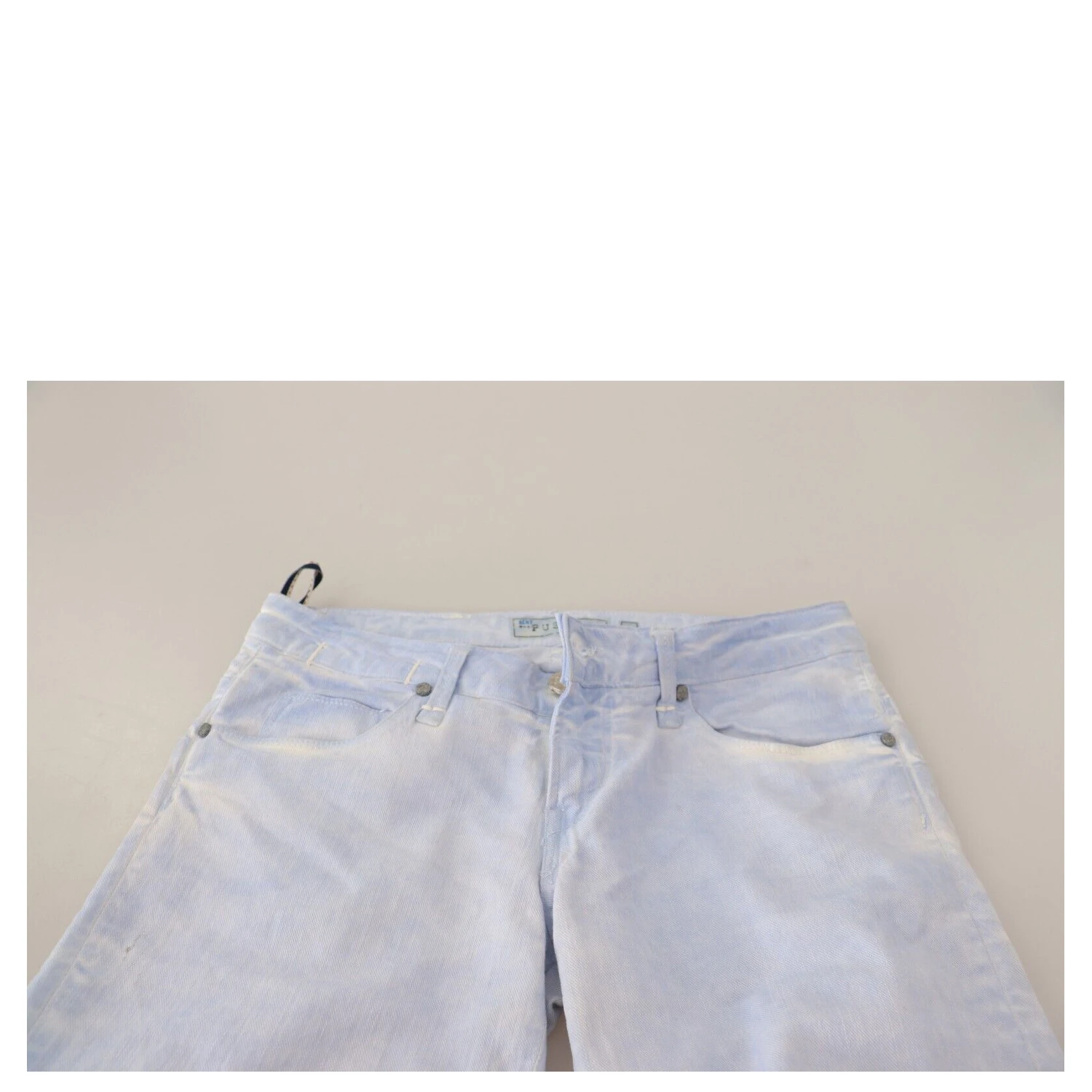 Light Blue Cotton Folded Hem Denim Skinny Women Trouser Jeans