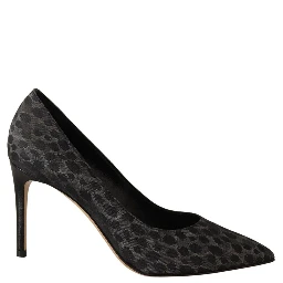 Black Leopard Leather Stiletto High Heels Pumps Shoes