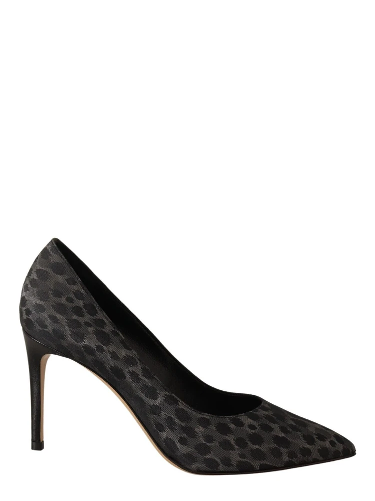 Black Leopard Leather Stiletto High Heels Pumps Shoes