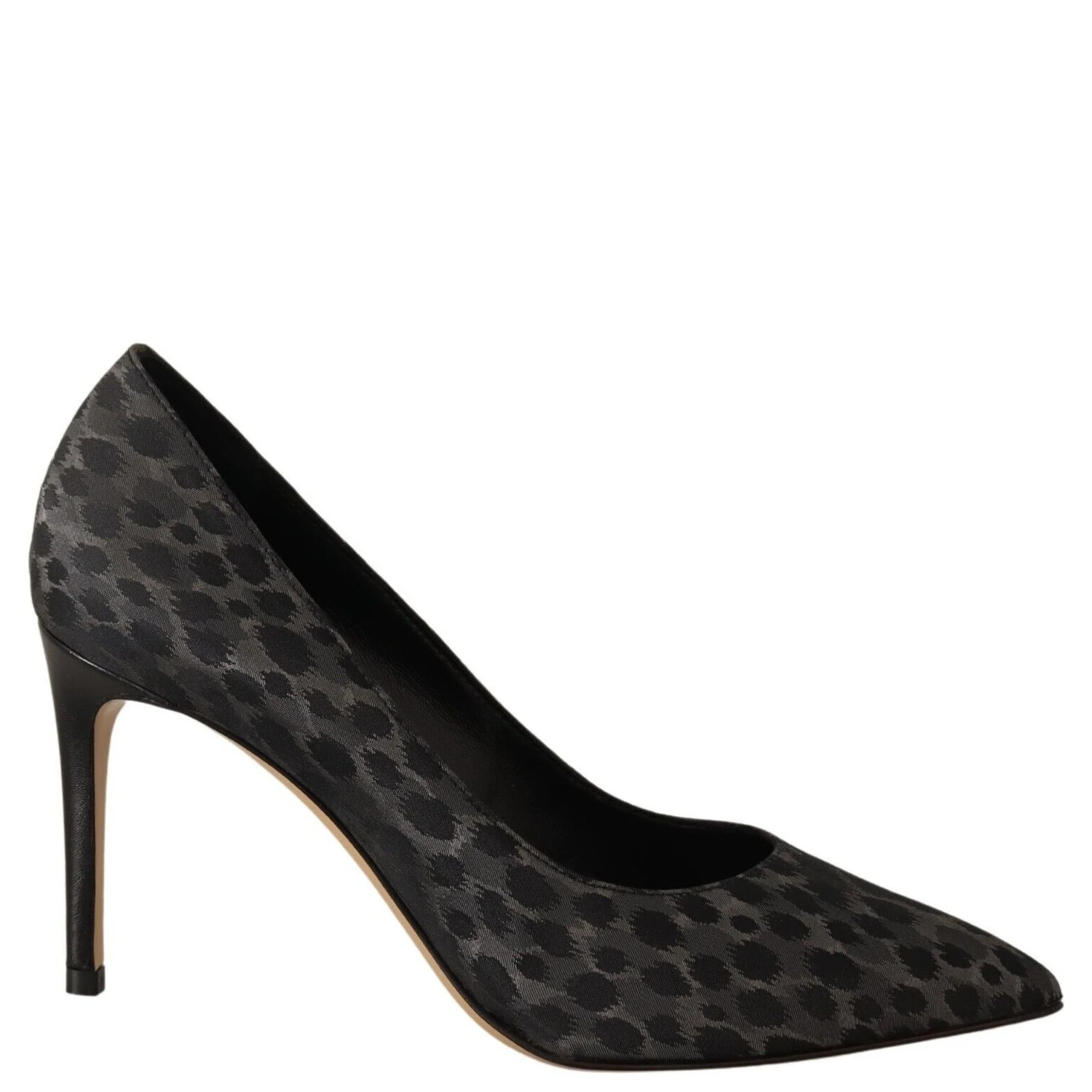 Black Leopard Leather Stiletto High Heels Pumps Shoes