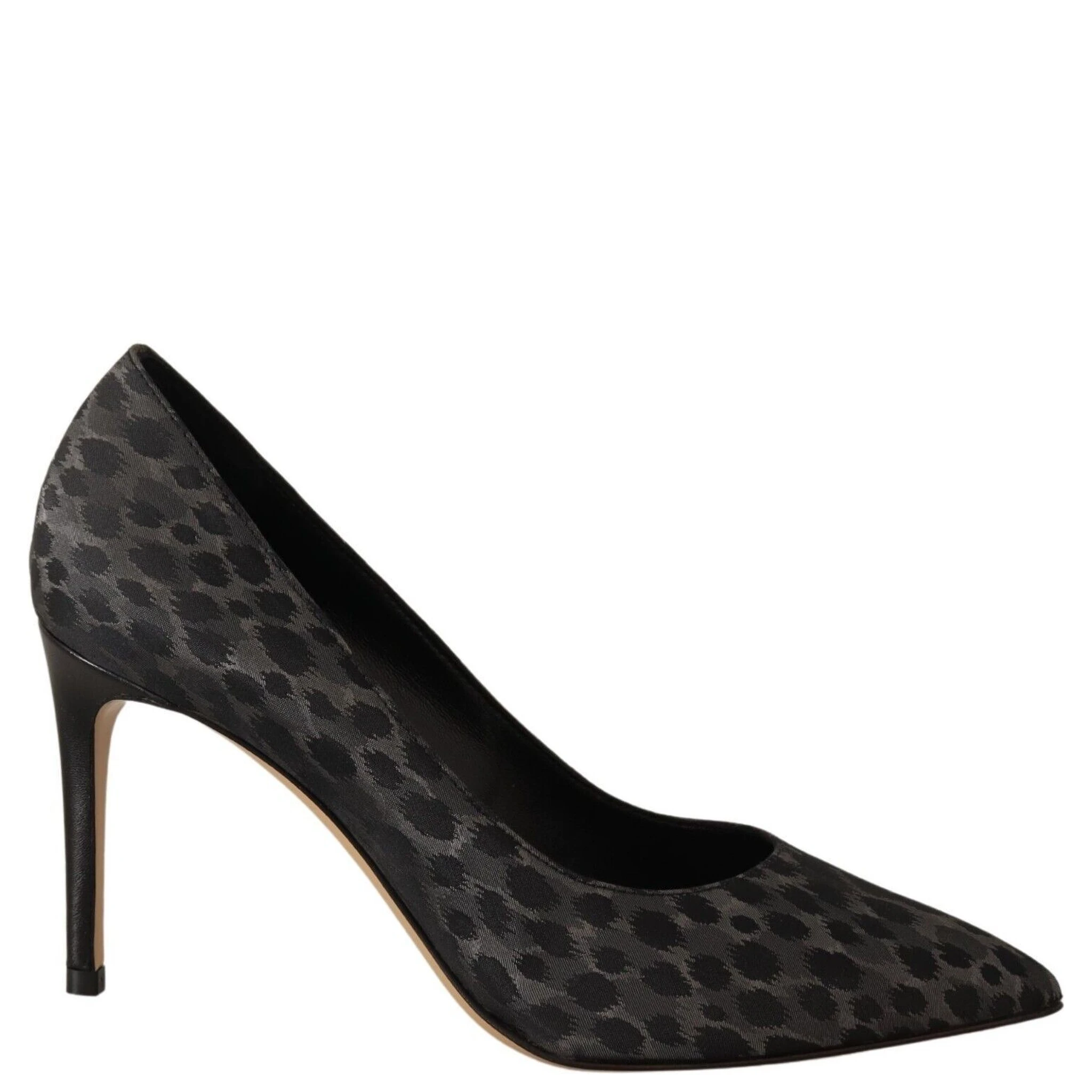 Black Leopard Leather Stiletto High Heels Pumps Shoes