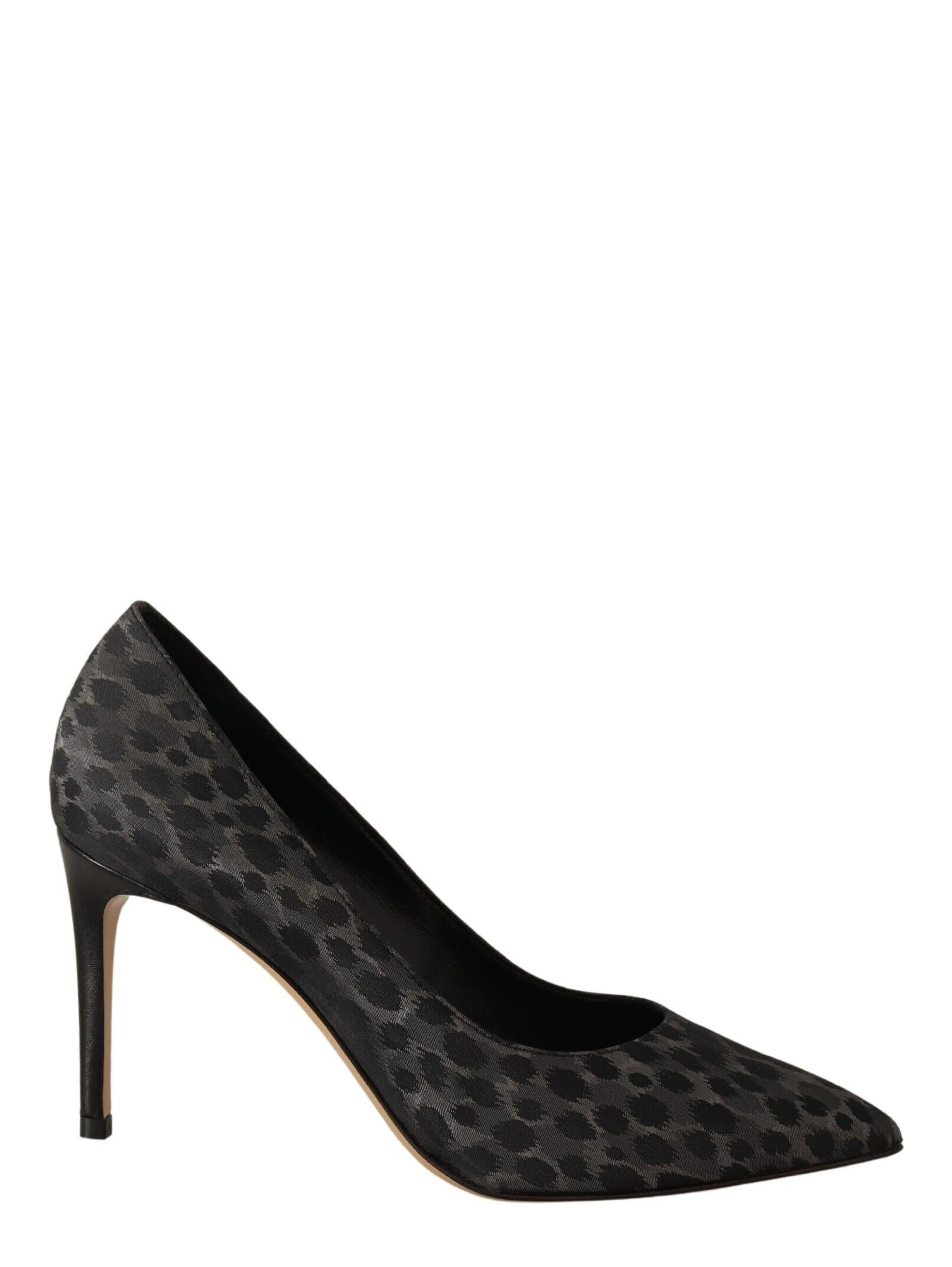 Black Leopard Leather Stiletto High Heels Pumps Shoes