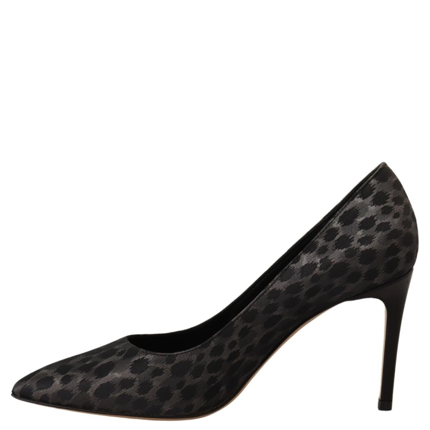 Black Leopard Leather Stiletto High Heels Pumps Shoes