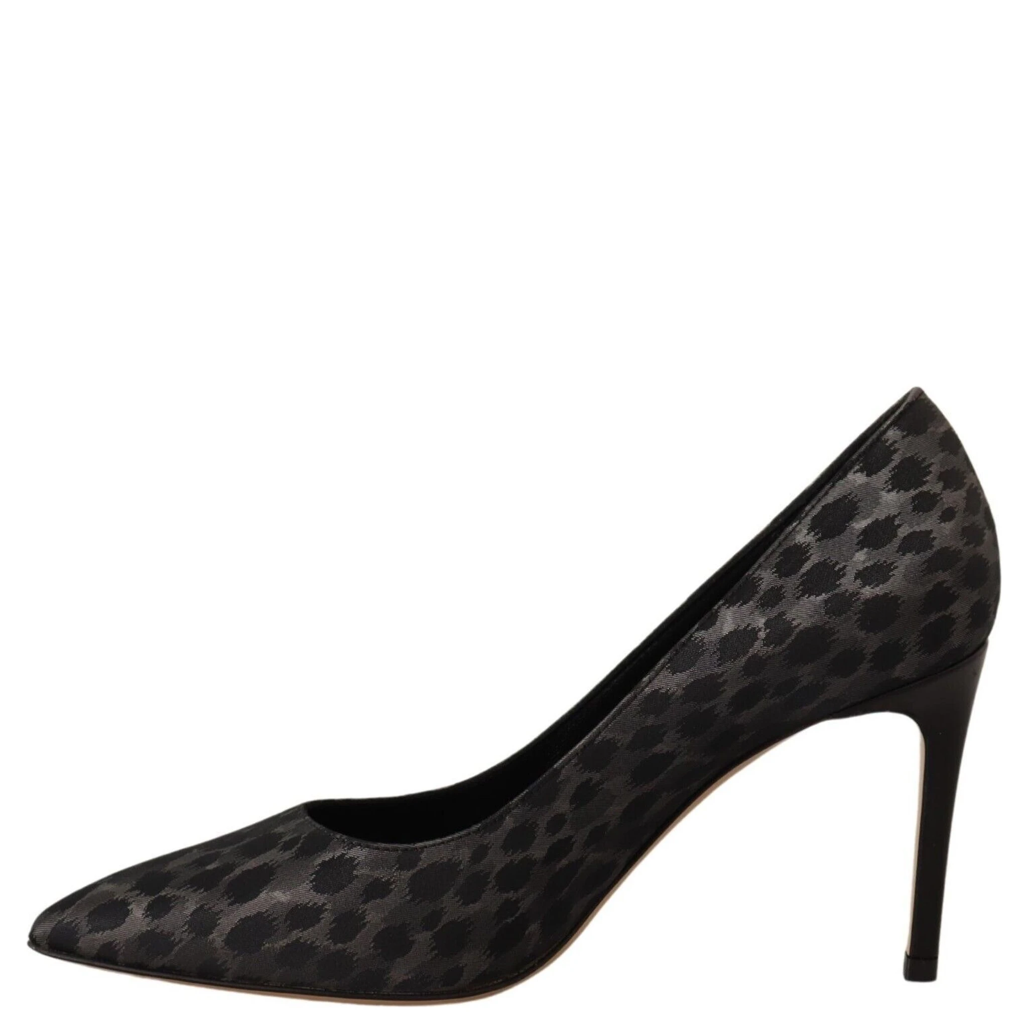 Black Leopard Leather Stiletto High Heels Pumps Shoes