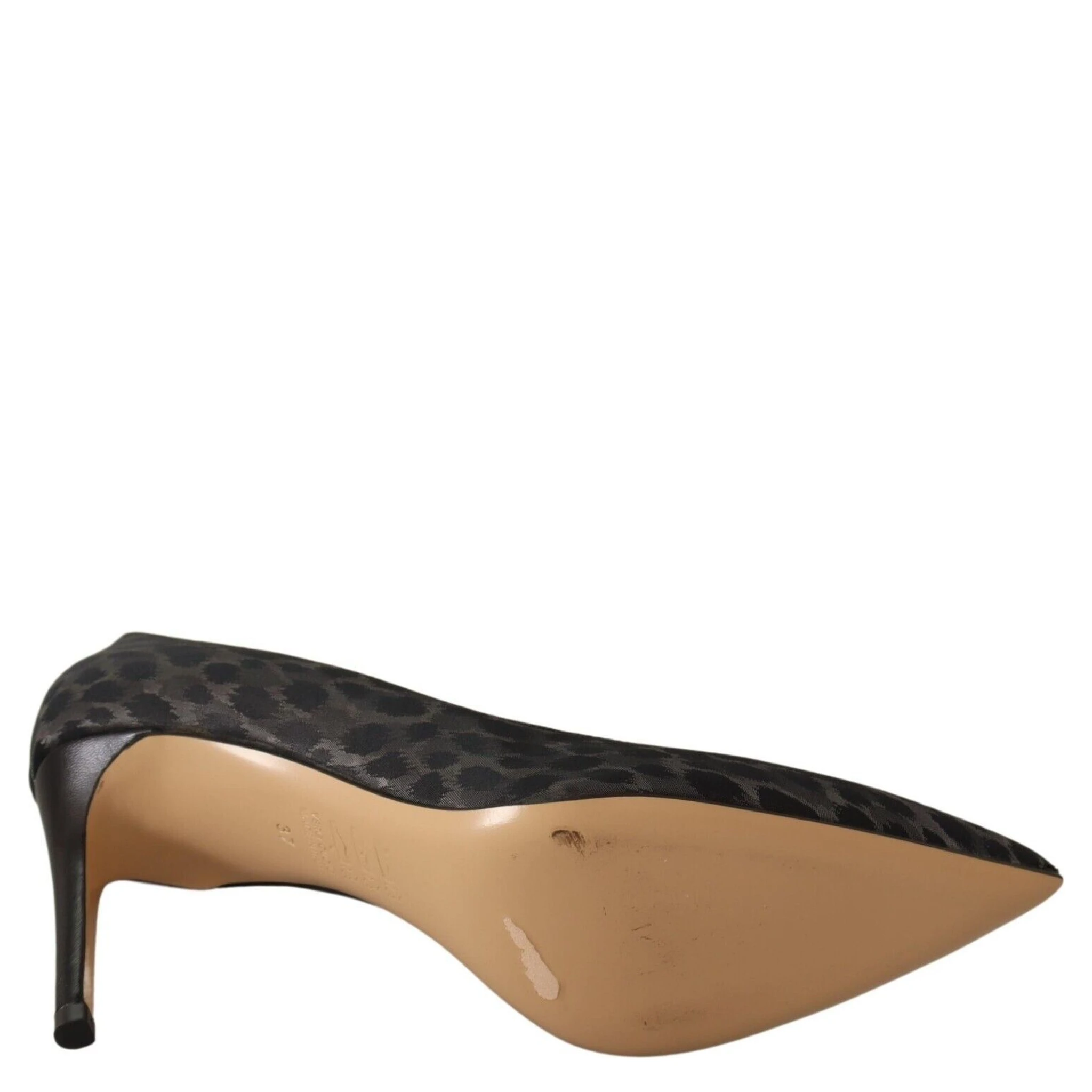 Black Leopard Leather Stiletto High Heels Pumps Shoes