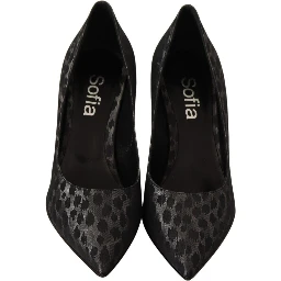 Black Leopard Leather Stiletto High Heels Pumps Shoes